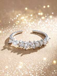 925 Sterling Silver Irregular Diamond Ring, Adjustable Open Design, Niche High-End Silver Jewelry, Gift For Girlfriend - White - View 7