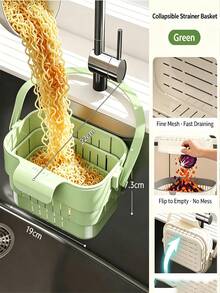 1/2/4pcs Foldable Hanging Sink Strainer Basket, Expandable Kitchen Colander With Lid, Space-Saving Food Strainer, 2-In-1 Multifunctional Folding Faucet Storage & Draining Rack, Suitable For Fruits, Vegetables And Kitchen Utensils - One Size - View 9