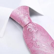 4pcs Bright Pink Paisley Pattern Men's Formal Tie Set, Includes Pocket Square, Cufflinks And Gold Tie Clip, Suitable For Party - Pink - View 4