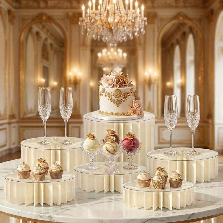 Foldable Cylindrical Dessert Stand Pillar, Wedding Display Rack Decoration, Elegant White Paper Tube Display Stand, Suitable For Wedding Dessert Table, Mall Window Display And Birthday Party Decoration - Multicolor - View 1