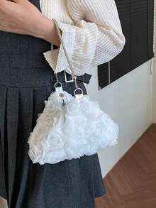 Dedoo 女款晚宴手拿包，全覆蓋3D歐根紗玫瑰花卉圖案，甜美仙女浪漫風，適合約會、婚禮、花園派對，四季皆宜，適合年輕女性 - 白色 - 查看 4
