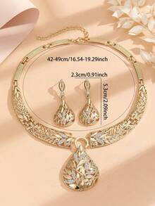 3pcs/Set Gold Leaf Alloy Exaggerated Women's Earrings & Necklace Jewelry Set For Party - Yellow Gold - View 5