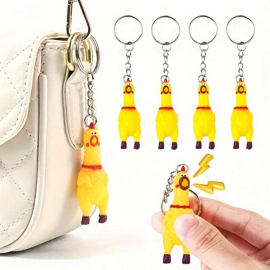 1PC Cartoon Screaming Chicken Keychain, Mini Stress Relief Chicken Pendant, Squeezable Screaming Chicken Charm, Car Key Chain Pendant, Bag Charm, Suitable For Zipper, Phone, Wallet Decoration Accessories, Great Gift - Multicolor - View 1