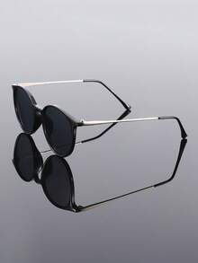 1 Pair Plastic Metal Full Frame Round Retro Personalized Street Style Thick Frame Y2K Fashion Men's Sunglasses, Suitable For Music Festivals, Street Photography, Vacation Outfits, Fits All Face Shapes - Multicolor - View 3