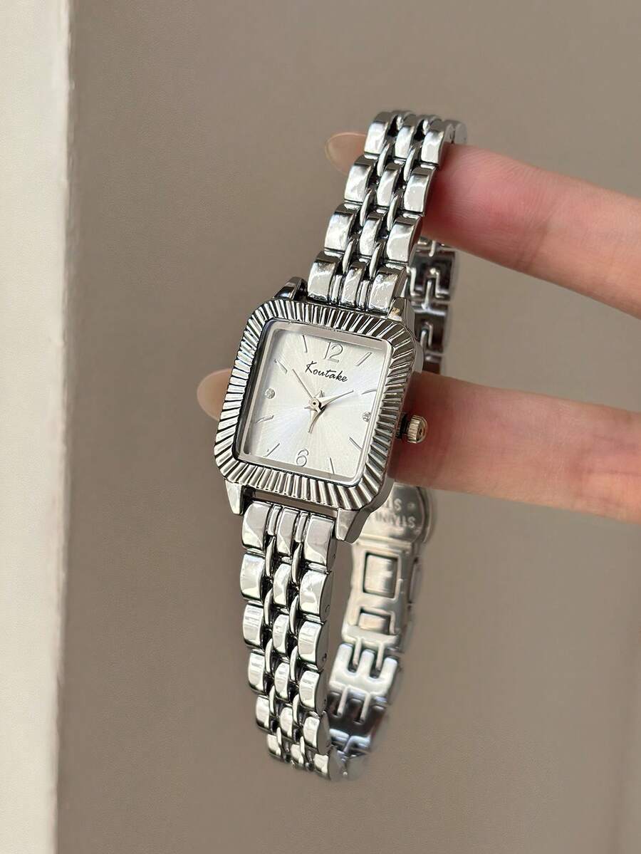 Jam Tangan Quartz Wanita Bentuk Oval dengan Dial Angka Arab, Gaya Mid-Century yang Modis, Cocok untuk Pemakaian Sehari-hari, Hadiah, dan Pesta - Perak - View 1