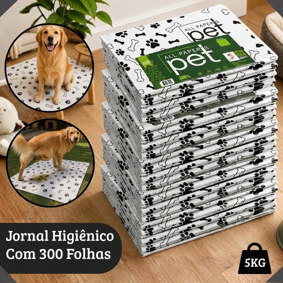 Jornal Papel Pet Limpo 5KG, Tapete Pet *60 à 300 * Folhas Cachorro Gato Hamster FOLHAS GRANDES 58x64 - Branco - Visão 1
