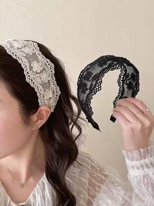 1PC Women's Floral Lace Headband White Black Hair Hoop Sweet Cute Bohemian Style Atmosphere Fashion Hair Accessory Hairband - 1 PC Lace Headband - View 1