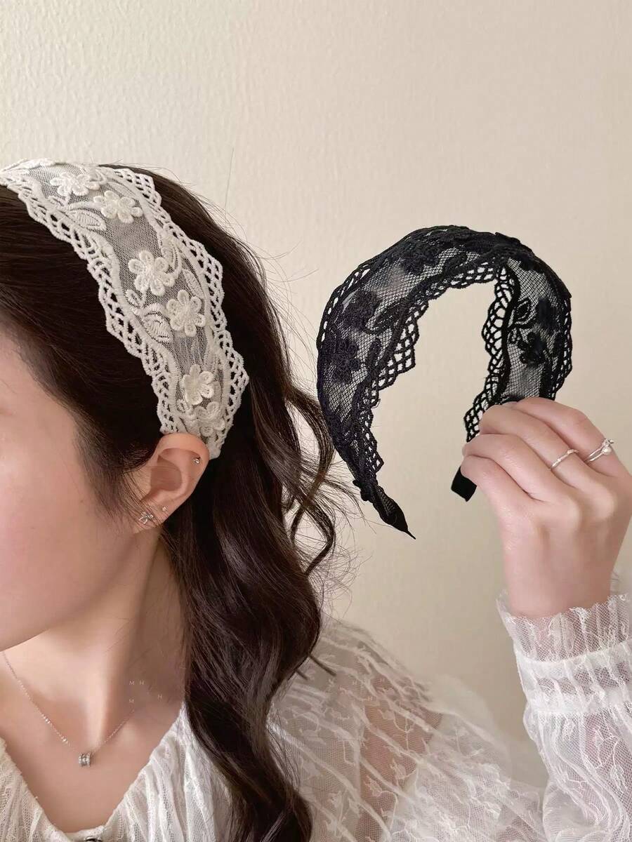 1PC Women's Floral Lace Headband White Black Hair Hoop Sweet Cute Bohemian Style Atmosphere Fashion Hair Accessory Hairband - 1 PC Lace Headband - View 1