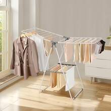 Tendedero Plegable 2 Niveles con Pinzas para Calcetines Tendedero de Ropa 1385 mm de Tendido 21 Barras de Secado Tubos de Hierro y Plástico PP Altura Ajustable para Exterior, Interior, Blanco - 2 Niveles, Tendedero de Ropa 1385 mm - Ver 9