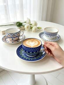 1 Set Boho-Keramik-Kaffeetasse und Untertasse, italienische Espresso-Luxustasse, geeignet für Zuhause, Küche, Café, Tischdekoration und als Geschenk. Perfekt für Home-Café-Ästhetik, minimalistisches Trinkgeschirr, geeignet für Nachmittagstee, italienische Kaffeetasse, Muttertagsgeschenk, Abschlussgeschenk, Sommer-Küchenessentials - Verschiedenfarbig - Übersicht 3
