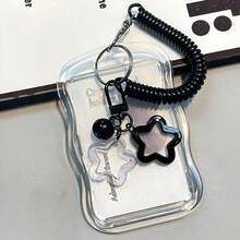 1pc Star Pattern Transparent Card Holder Keychain, Acrylic/PC Wear-Resistant Photo Card Holder, With Spring Rope, Anti-Deformation Creative Case, Suitable For Photo Cards, Bus Cards, Subway Cards And Student Cards, Back To School Supplies - One Size - View 1