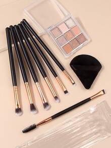 7pcs Professional Makeup Brush Set With 1 Makeup Sponge, Portable Beginner Eyeshadow Brush Concealer Brush Eyelash Brush Eyebrow Brush Soft Fiber Bristles Full Set Makeup Tools - Black - View 4