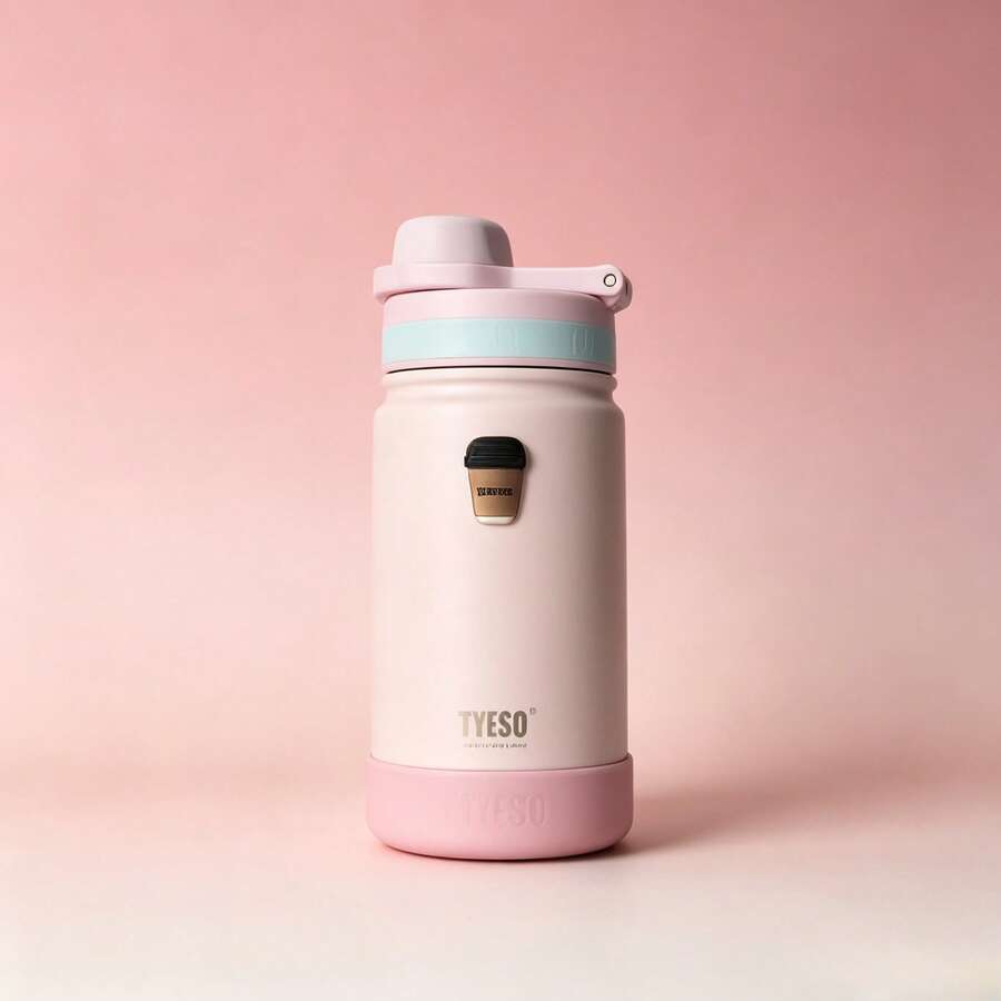 Tyeso 420ml 便攜兒童真空保溫瓶 附咖啡貼紙 防滑矽膠套 防漏 戶外兒童飲水杯 日常使用 - 粉色 - 查看 1