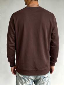 Men's Spring/Autumn Casual Versatile Daily Commute Minimalist Printed Crew Neck Short Sleeve Sweatshirt - Brown - View 2