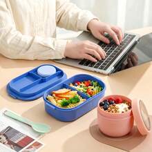 1pc Lunch Box - Pink - With Utensils, Bento Box With Spoon, Microwave Adult Lunch Box, Insulated Bento Lunch Bag, With Sauce Container, Stackable Food Storage Container Set - Multicolor - View 7