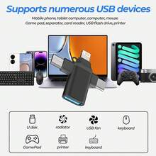 Adaptor ASUS USB ke Lightning Micro USB Type-C (3-in-1) OTG untuk iPhone 17/16/15/14 Pro Max dan Macbook, Mendukung Port Thunderbolt dan iPad 3.0, dan Kompatibel dengan Kamera HUB Samsung S25. - Hitam - View 4
