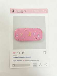 1件仿皮革紋鏡面化妝手機支架，背貼式可折疊鏡子貼紙，橫向與縱向雙用便攜式桌面支架 - 多色-彩色蝴蝶結款 - 查看 5
