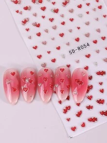 2pcs 5D Embossed Red Pink Heart Glitter Nail Art Stickers Relief Jelly Heart Print Nail Decals Decoration Self Adhesive Salon Manicure Accessories Japanese Cute Nail Art Design Supplies DIY - Multicolor - View 2