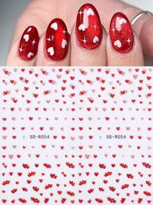 2pcs 5D Embossed Red Pink Heart Glitter Nail Art Stickers Relief Jelly Heart Print Nail Decals Decoration Self Adhesive Salon Manicure Accessories Japanese Cute Nail Art Design Supplies DIY - Multicolor - View 1