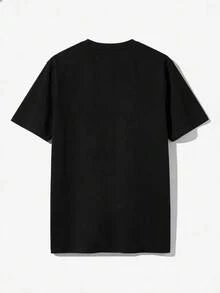 Men's Elastic And Breathable T-Shirt With Peace Symbol - Simple Round-Neck T-Shirt, Suitable For Casual, Outdoor And Daily Wear. - 黑色 - 查看 2