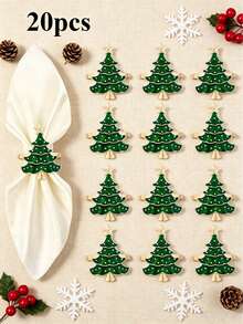 Christmas Napkin Rings, Christmas Table Decor, 2-50pcs Elegant Christmas Tree Napkin Rings, Green Christmas Tree Napkin Rings, Suitable For Birthday, Farmhouse, Wedding, Thanksgiving, Perfect For Buffet Table Decoration - Multicolor - View 12