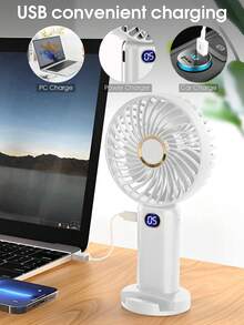 1件可攜式手持迷你風扇，5段風速可調，充電式電池，睫毛美睫師用品，女性化妝用小型個人睫毛風扇，適合夏季戶外活動、運動、辦公室、臥室、學校，禮品、日常使用、旅行必備 - 彩色 - 查看 5