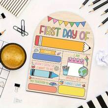 1pc 2D Wooden First Day Of School Decorative Sign Colorful Classroom Back To School Gift Teacher's Day Gift Teacher Supplies Students Parents Suitable For Holidays Autumn Room Decor 2D Flat Design No Electricity Required - Multicolor - View 2