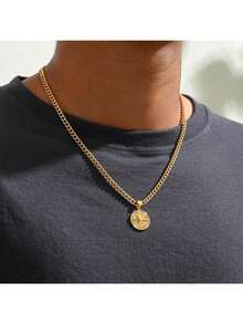 1pc Punk Compass Pendant Men's Necklace Hip Hop Jewelry, Color May Vary, Subject To Actual Product - Multicolor - View 6