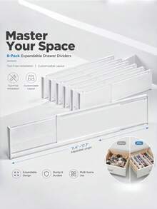 8 piezas Divisores de cajón ajustables, Organizadores de cajón de plástico, Separadores de cajón expandibles, Adecuados para cocina, dormitorio, tocador, almacenamiento personalizable para utensilios, cosméticos, ropa, sin herramientas necesarias Fácil instalación, Aplicable para oficina en casa, caravana y apartamento - Multicolor - Ver 4