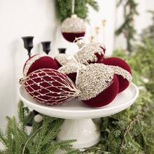 10/12pcs Burgundy Velvet Christmas Ball Ornaments, Shiny Rhinestone Hanging Decorations, Gift Box Set, Suitable For Christmas Tree, Home And Holiday Party - Multicolor - View 4