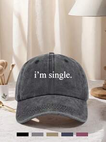 1件中性款「I'm Single」印花棒球帽 可調節設計 適合徒步登山、旅行與戶外活動 - 多色 - 查看 2