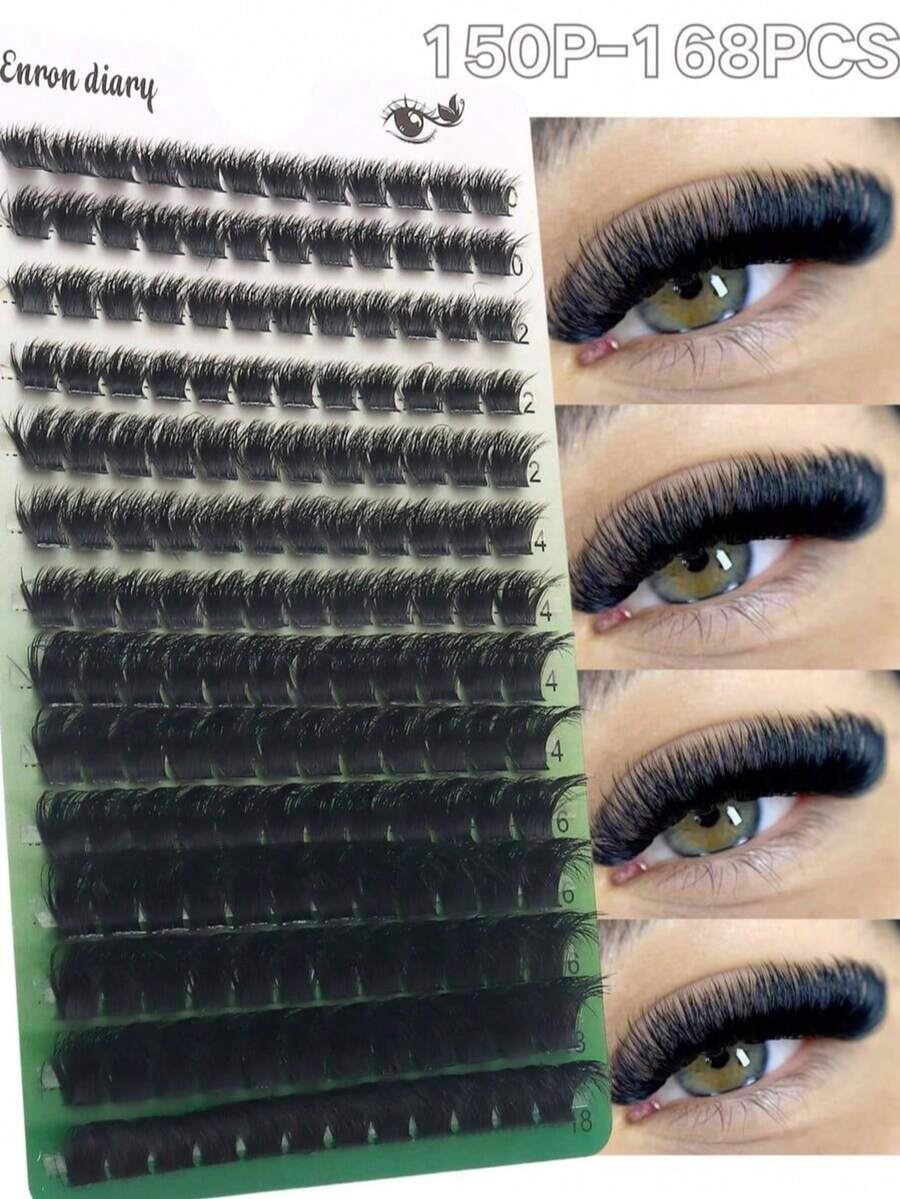 10-16mm D Curl DIY 168 Clusters 150D 3D Dense Fluffy Faux Mink Eyelashes Reusable Makeup Tool