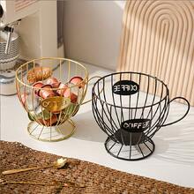 1 pieza Estante de almacenamiento de cápsulas de café de metal, Cesta de almacenamiento de cápsulas de café de alambre, Estante de almacenamiento de cápsulas de espresso, Adecuado para cocina del hogar, cafetería, hotel (forma de taza de té) - Multicolor - Ver 3