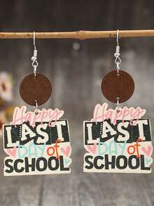 1 par de pendientes de madera vintage bohemios con letras creativas personalizadas, accesorios de moda para la temporada de graduación - Multicolor - Ver 7