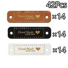 3/9/18/27/36/42Pcs Heart Shaped Handmade PU Labels, Faux Leather Sew-On Labels, Knitted Decorative Accessories With Holes For DIY Hand Sewing, Crochet, Knitting Hat Decoration - Multicolor - View 14