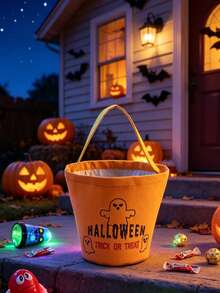 1pc Halloween Pumpkin Bucket, Candy Tote Bag, Halloween Basket, Halloween Decoration, Halloween Party Decor, Happy Halloween Decoration, Suitable For "Trick Or Treat" Party Supplies And Accessories - Conventional - View 2