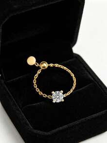 1pc S925 Sterling Silver Minimalist Cool Elegant Soft Chain Ring, Women's Unique Niche Design Ring, Daily Date Commute Versatile Gentle Elegant Delicate Small Adjustable Finger Ring - Drill - View 4