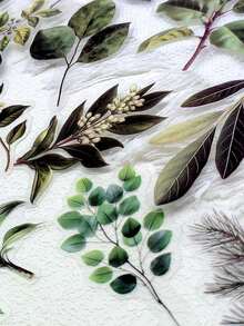 50pcs/Pack Cartoon Plants Green Leaves Transparent PET Stickers, Decorative Decals For Laptop Luggage Guitar Phone Notebook Stationery Sticker - Multicolor - View 8