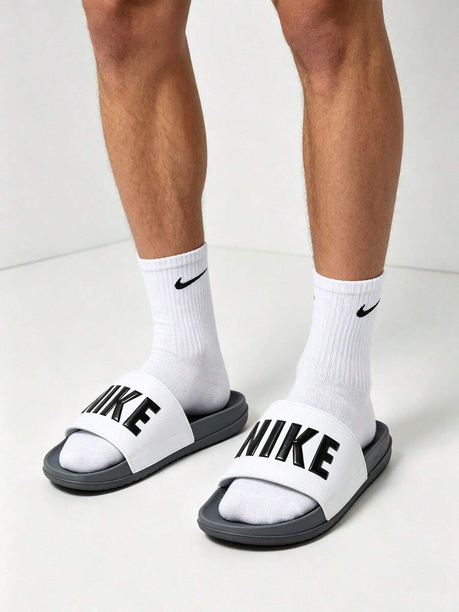 Nike Offcourt 男士舒適休閒百搭拖鞋 - 黑與白 - 查看 1