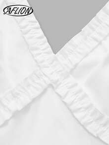 Aflion Vestido mini blanco de mujer con cuello en V, tirantes finos y volantes en capas - Estilo retro francés elegante y dulce con falda línea A, adecuado para vacaciones de verano en la playa, citas, fiestas y estilo campestre - Blanco - Ver 4
