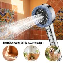 4-Mode Handheld Shower Head With PVC Hose | High-Pressure Spray Gun, One-Touch Stop, Built-In Filter & Silicone Massage Bristles – Silver Finish - sliver-1pc - View 5