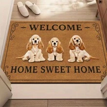 1 Peça Tapete de Porta Marrom com Estampa de 3 Cocker Spaniel BEM-VINDO LAR DOCE LAR, Tapete Retangular de Flanela Macia com Borda Preta, Design Aconchegante de Casa para Animais de Estimação, Costas Antiderrapantes, Remove Poeira, Lavável em Máquina, Tapete de Entrada Adequado para Família com Animais de Estimação em Todas as Estações - Multicolorido - Visão 3