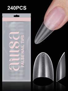 360/240/120pcs Short Almond Acrylic False Nails, 12 Sizes Half-Cover Pointed Tips, Suitable For Nail Extensions And Home Use Wearable Nail Art Supplies - Clear - View 10