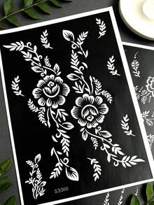 Tiebeauty 2件組可重複使用花卉海娜紋身模板套裝，玫瑰藤蔓 Mehndi 模板，適用於手臂、手部與全身彩繪，適合日常、節慶與身體藝術 - 黑色 - 查看 7