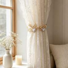 2pcs Luxury Pearl Floral Curtain Tiebacks, 3D Flower Bedroom Living Room Soft Decor Curtain Tie, Window Decoration - Alloy - View 6