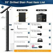 2Pack Railing Stair Posts, 42" Adjustable Top 33 Degree Drilled Fit 25-35 Degrees, Black With Stainless Steel Grommets - 2 Posts + Stair - View 2