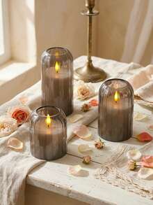3pcs Flameless Candle Lights With Timer Remote Control, Battery Operated Warm Candle, Suitable For Halloween, Christmas, Valentine's Day, Gift, Birthday, Proposal, Wedding, Party, Dining Table - Gray-warm Light - View 5