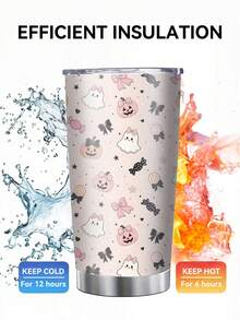 1 pieza/5 piezas Vaso térmico de 20 oz con tema de Halloween rosa lindo, estampado completo de fantasma de dibujos animados lindo, calabaza, lazo y caramelo, taza de viaje con aislamiento al vacío premium, adecuado para amantes de Halloween, viajes por carretera y regalos festivos - Rosa - Elementos de Halloween - Ver 5