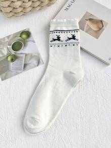 4 Pairs/2 Pairs/1 Pair Korean Sweet Cute Style Mid-Calf Socks With Ruffle Trim, Unisex Autumn/Winter Fair Isle Pattern, Versatile For Women's Home, Daily Wear, Layering With Boots - Multicolor - View 8