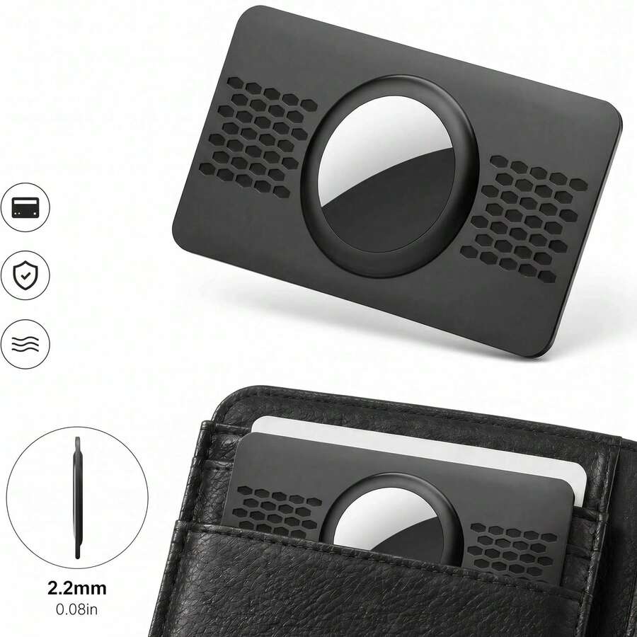 [2pcs] AirTag Ultra-Thin Holder, Lightweight Minimalist Tracker Protective Case, Suitable For Wallet, Backpack, Card Holder - Black - View 1